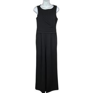 Calvin Klein Black Sleeveless Jumpsuit Size 4 Wide-Leg Back Zip‎ Draped Waist